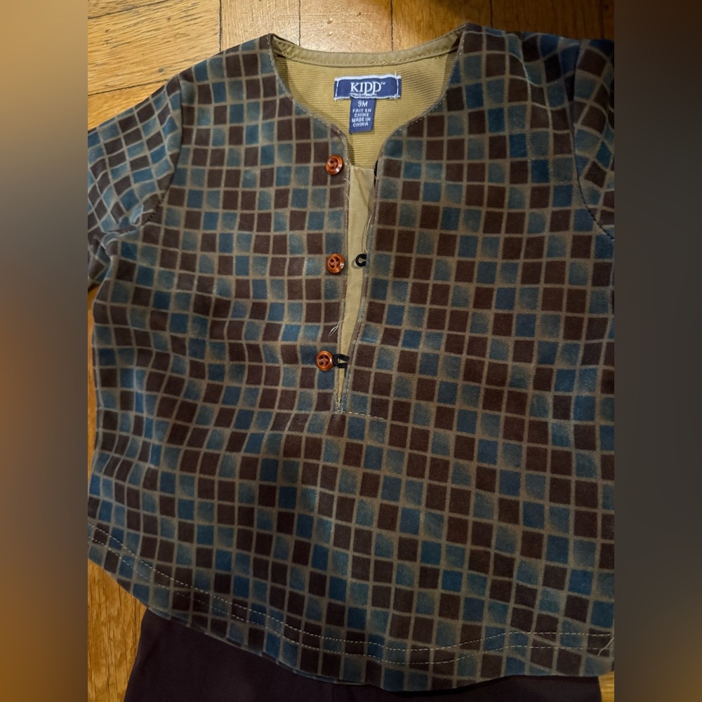 Blue and Brown Casual Button Down Matching Set
